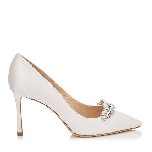 Jimmy Choo ROMY 85 Crystal Tiara Ivory Satin Pumps - Picture 2 of 10